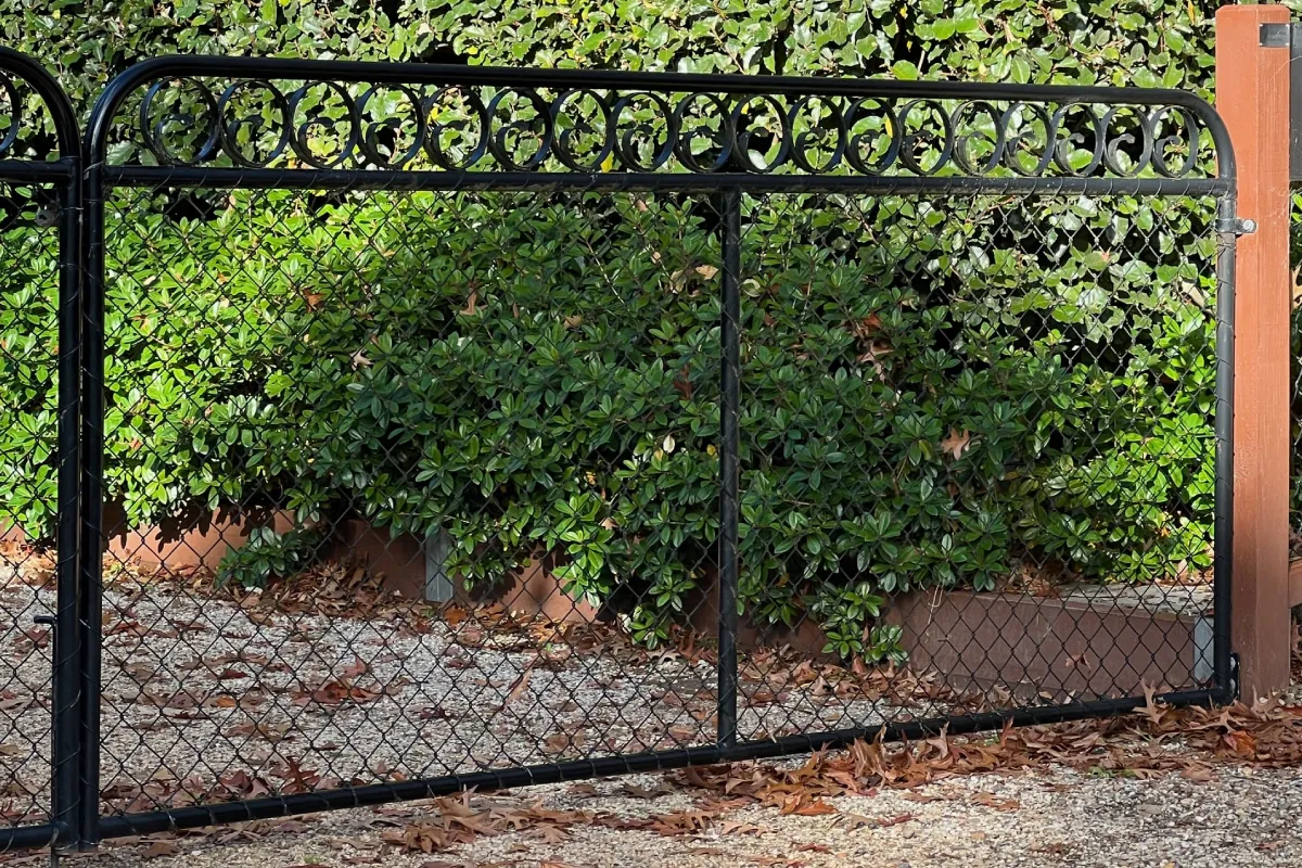 Decorative scroll-top black chain wire double gate